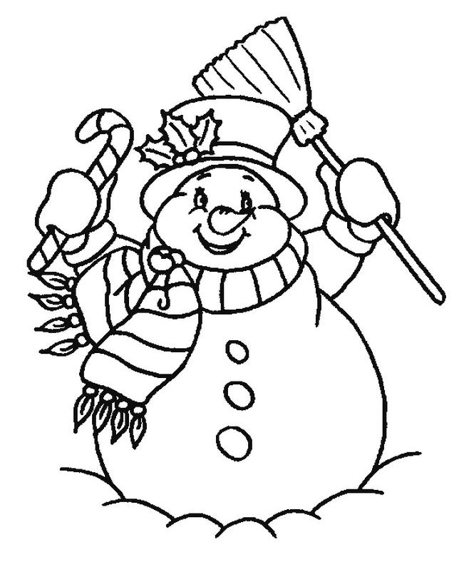coloriage le bonhomme de neige avec son balai